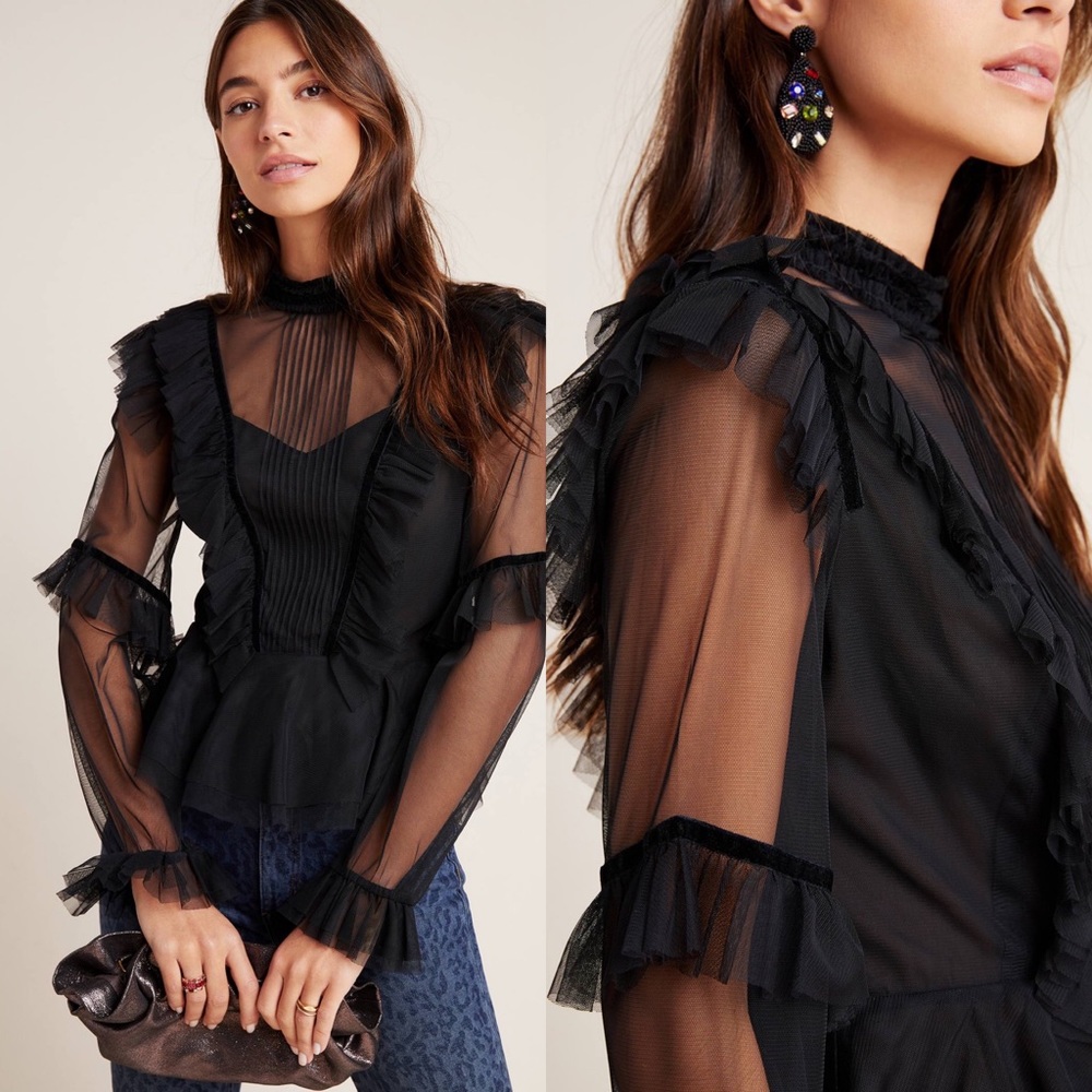 Anthropologie Maggie Sheer Victorian Blouse - Picture 3 of 6